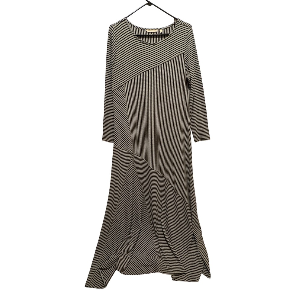 Soft Surroundings Striped Ribbed Knit Maxi Dress Long Sleeve A-Line Scoop Neck